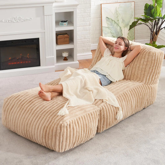 Big Bean Bag Lounger Chairs Large Beanbag Chair for Adults Bean Bag Sofa with Memory Foam Filled for Living Room Bedroom or Balcony (Khaki)