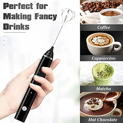 Cordless Milk Frother Set with USB Rechargeable Whisk