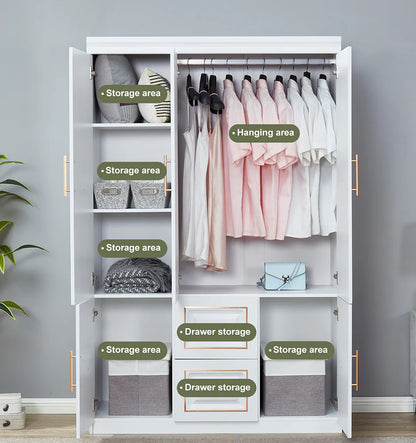 White Bedroom Wardrobe Closet Freestanding Clothes Storage  Organizer