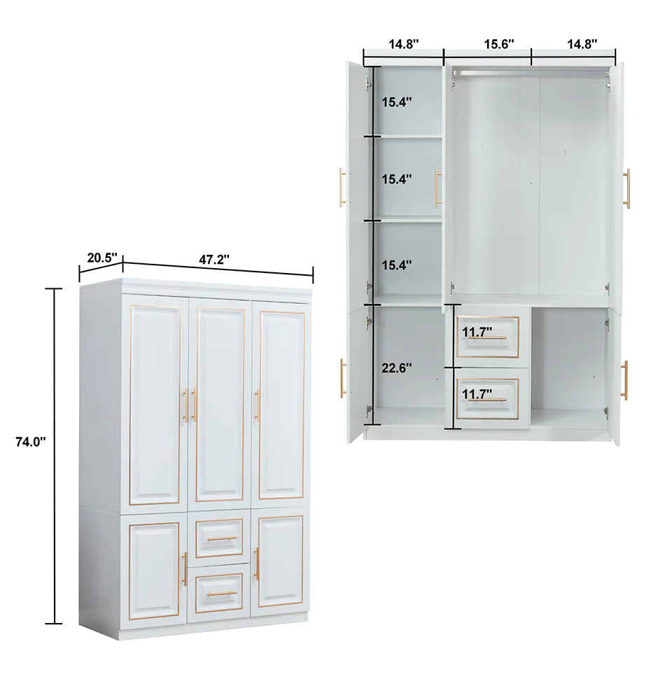 White Bedroom Wardrobe Closet Freestanding Clothes Storage  Organizer