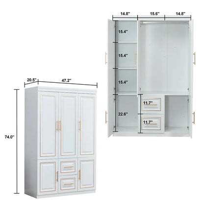 White Bedroom Wardrobe Closet Freestanding Clothes Storage  Organizer