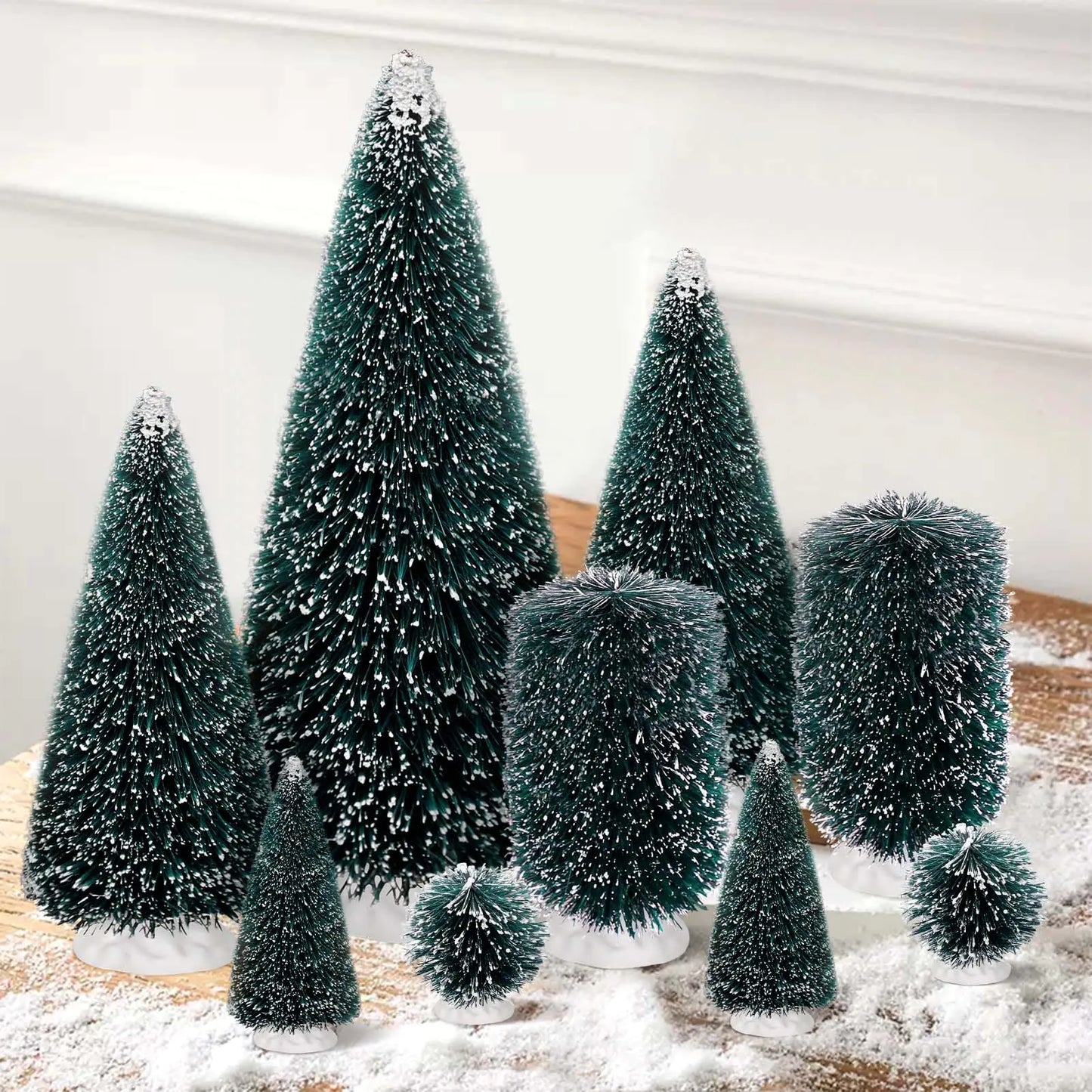 9Pcs Mini Christmas Trees Christmas Decor 5 Sizes Christmas Tree Bottle Brush Trees Christmas Table Decorations (Conventional Ellipse Circle)