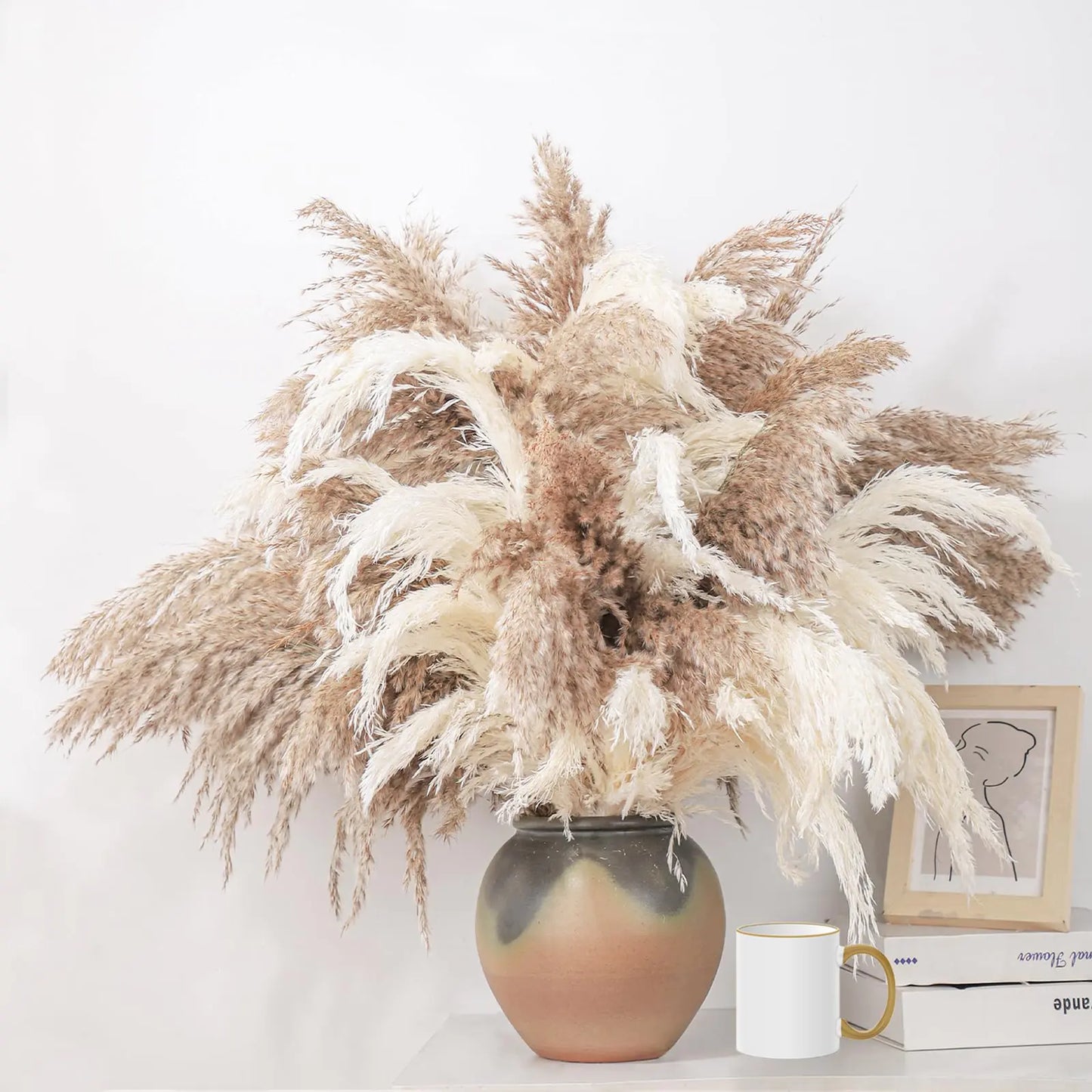 Fluffy Brown & White Pampas Grass Decor Tall Pompas Grass for Floor Vase