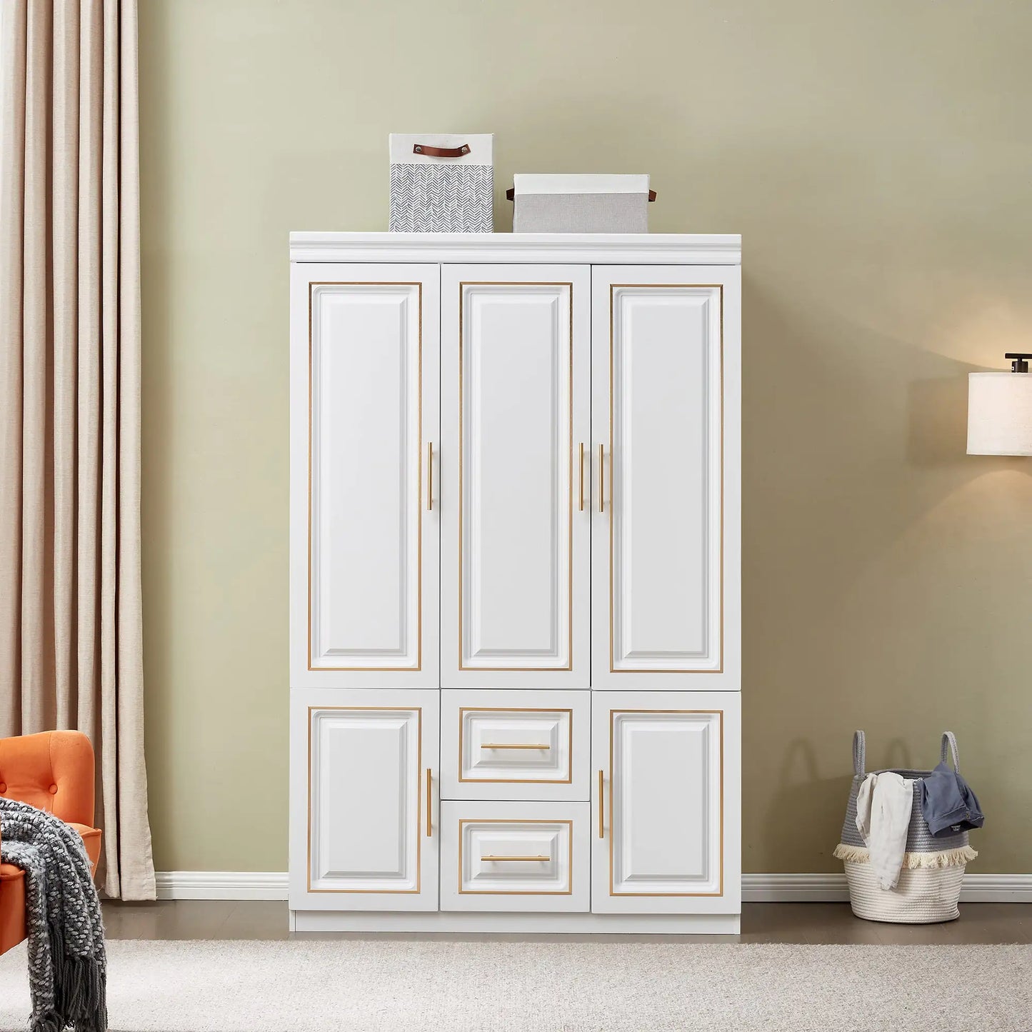 White Bedroom Wardrobe Closet Freestanding Clothes Storage  Organizer